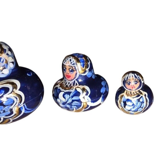 8 Nesting Dolls Russian Matryoshka Blue Gold Hand-Painted Artisan Signed - Picture 11 of 16